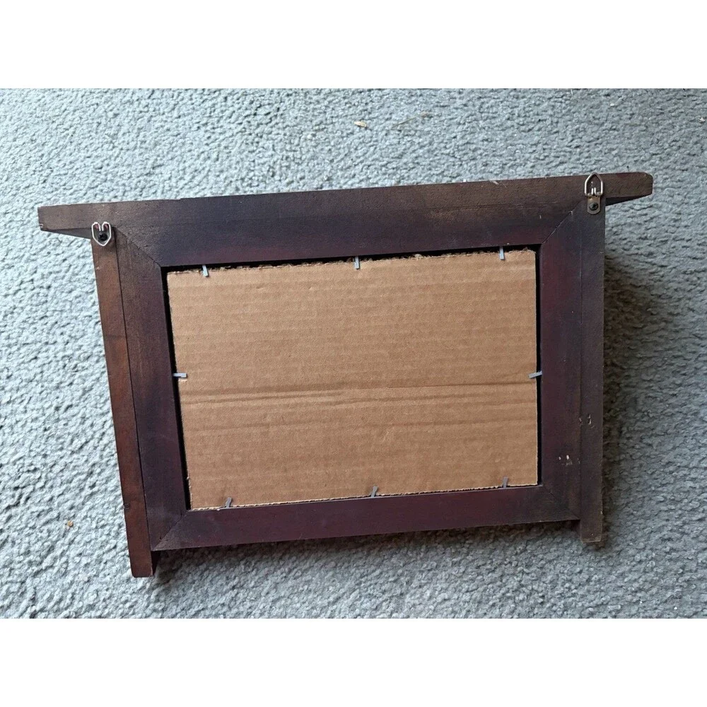 Wooden Wall Shelf W/ Mirror Cottage Core Country Burgundy